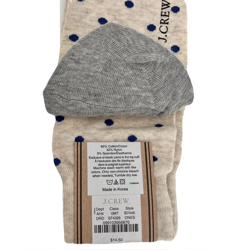 NWT J. Crew Oatmeal and Navy Polka Dot Dress Socks, One Size